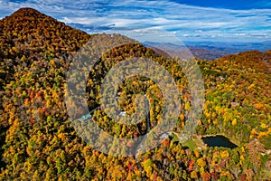 Aerial View of Mountain top in North Carolina in Autumn