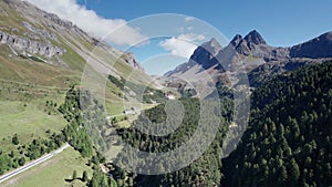 Aerial View Mountain Valley in the Albulapass in Swiss Alps