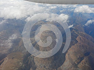 Aerial view of mountains with clouds