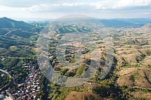 Aerial view of mountains and cloudy skies