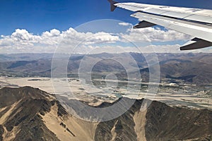 Aerial view of mountains in Lhasa, Tibet