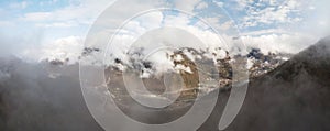 Aerial view of mountains near Krasnaya Polyana village, Sochi, Russia