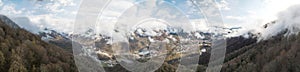 Aerial view of mountains near Krasnaya Polyana village, Sochi, Russia