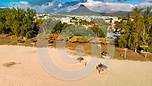 Aerial view of mountains and trees from Flic en Flac Beach, Mauritius Island photo