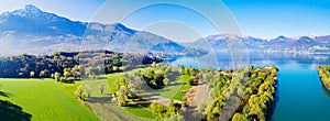 Aerial view of the mouth of the Adda river in Lake Como - Colico - Italy