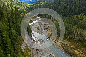 Aerial View of Mt. Baker Highway and the Nooksack River.