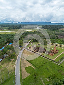 Aerial view of Muara Takus Temple in Riau province, Indonesia