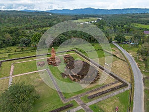 Aerial view of Muara Takus Temple in Riau province, Indonesia