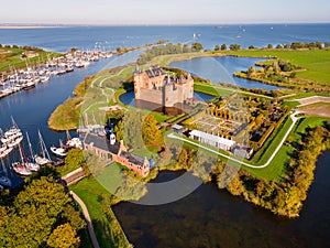 Aerial View on Muiderslot Castle in Muiden Netherlands