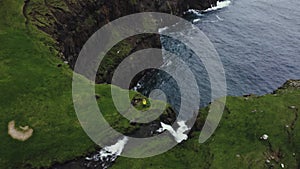 Aerial view of the Mulafossur Waterfall on Faroe Island