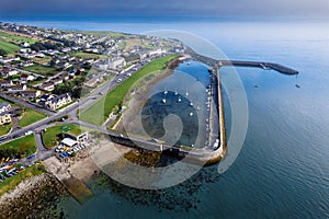 Aerial view on Mullaghmore habor in county Sligo, Ireland. Blue ocean water. Popular travel area with stunning nature scenery.