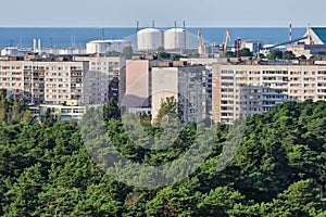 Aerial view of multi-storey houses in Ventspils, Latvia