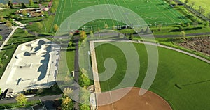 Aerial view of a multi-use playfield complex