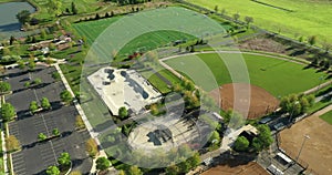 Aerial view of a multi-use playfield complex