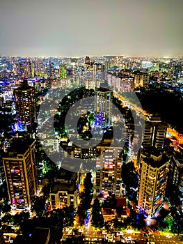 Aerial view of Mumbai, India illuminated at night