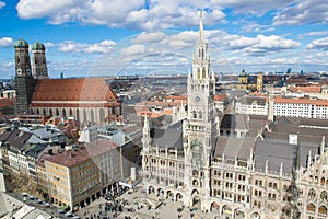 Aerial view Munich with New Town Hall and Cathedral Church of Our Lady photo