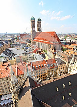 The aerial view of Munich city center