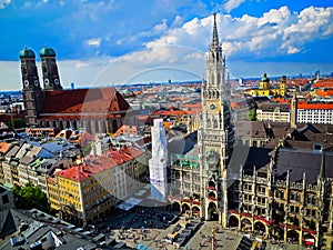 Aerial View of Munich - Marienplatz - Bavaria - Munich, Germany