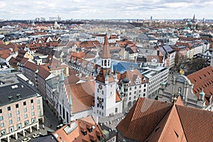 Aerial view Munich with old Town Hall, Altes Rathaus