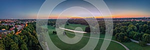 Aerial view of Munichs Englischer Garden as the green, fresh park of the Bavarian capital as panorama. photo