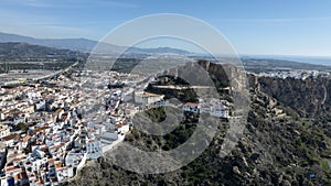 aerial view of the municipality of Salobreña on the tropical coast of Granada, Andalusia.