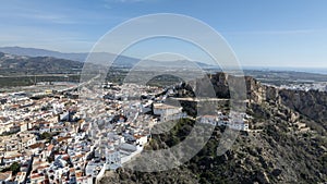 aerial view of the municipality of Salobreña on the tropical coast of Granada, Andalusia.