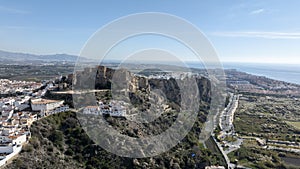 aerial view of the municipality of Salobreña on the tropical coast of Granada, Andalusia.