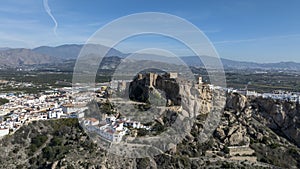 aerial view of the municipality of Salobreña on the tropical coast of Granada, Andalusia.