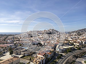 aerial view of the municipality of Salobreña on the tropical coast of Granada, Andalusia.