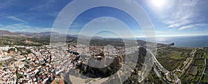 aerial view of the municipality of Salobreña on the tropical coast of Granada, Andalusia.