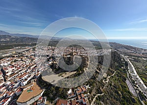 aerial view of the municipality of Salobreña on the tropical coast of Granada, Andalusia.