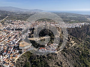 aerial view of the municipality of Salobreña on the tropical coast of Granada, Andalusia.