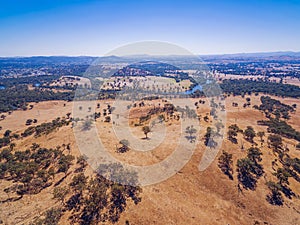 Aerial view of Murray River and Australian countryside.