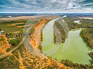 Aerial view of Murray River flowing into the horizon