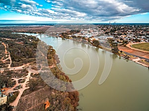Aerial view of Murray River and the town of Berri.