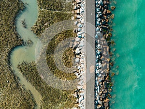 Aerial view of Murrells Inlet, South Carolina, featuring stunning turquoise waters