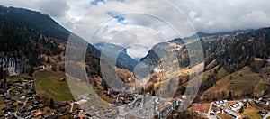 Aerial View of Murren, Switzerland Alpine Village Amidst Forested Mountains