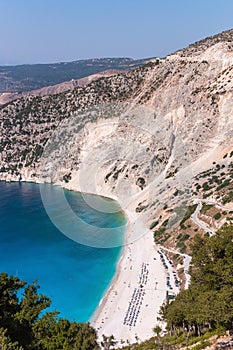 Aerial view of Myrtos beach on Kefalonia island