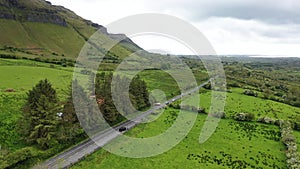 Aerial view of the N16 next to Glencar Lough in Ireland