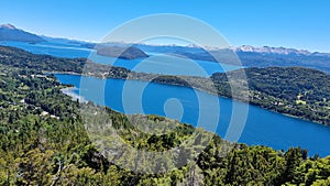 Aerial view of Nahuel Huapi Lake in a lake District, Bariloche, Argentina