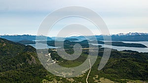 Aerial view of Nahuel Huapi Lake in San Carlos de Bariloche seen from Cerro Cathedral, Rio Negro, Argentina. photo