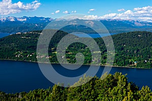 Aerial view of Nahuel Huapi Lake taken from Mount Campanario viewpoint