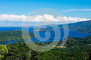 Aerial view of Nahuel Huapi Lake taken from Mount Campanario viewpoint