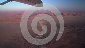 Aerial view of the Namib desert at sunrise in Namibia, Africa.