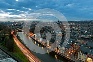 Aerial view of Namur on sunset Belgium