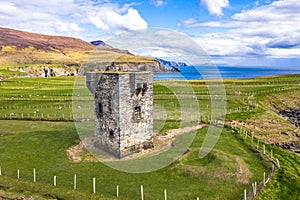 Aerial view of the Napoleonic Signal Tower in Malin Beg - County Donegal, Ireland