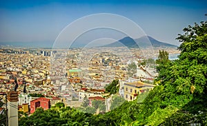 Aerial view of Napoli with Mount Vesuvius, Campania, Italy