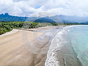 Aerial view National Park Punta Uvita Beautiful beach tropical forest pacific coast Costa Rica shape whale tail