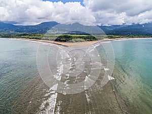 Aerial view National Park Punta Uvita Beautiful beach tropical forest pacific coast Costa Rica shape whale tail