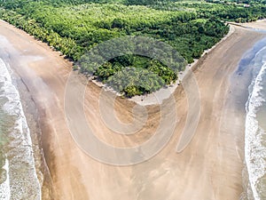 Aerial view National Park Punta Uvita Beautiful beach tropical forest pacific coast Costa Rica shape whale tail